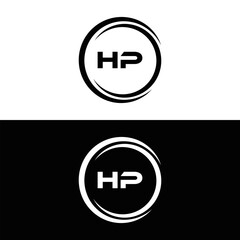 HP logo. H P design. White HP letter. HP, H P letter logo design. Initial letter HP linked circle uppercase monogram logo. H P letter logo vector design.