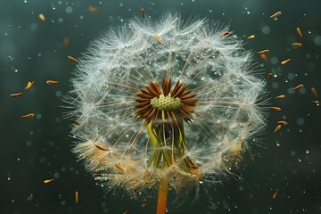 Dispersal patterns of dandelion seeds manifesting in mysterious vibrant dance of nature