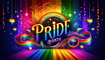 "Vibrant Pride Month Celebration Background with Rainbow Gradient"