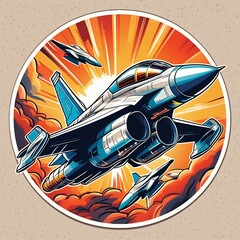 Circular Fighter Jet Stickers showcasing illustrations of fighter jets