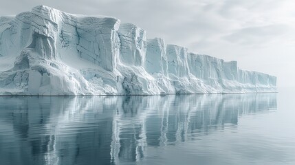 A large ice wall is reflected in the water