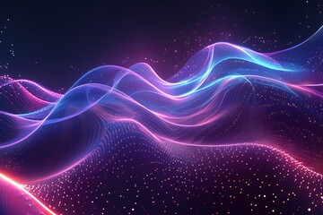 Dark abstract background with glowing wave Shiny moving lines design element Modern purple blue gradient flowing wave lines Futuristic technology concept Vector illustration, DSLR