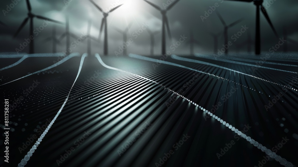 Aufkleber A dark background with data and wind energy very lightly for a presentation background. Generative AI.