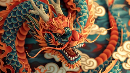 Obraz premium Vibrant Chinese Dragon Art Illustration Celebrating Cultural Heritage