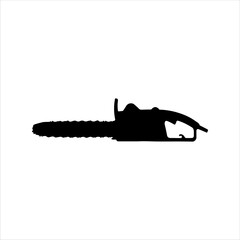 Black chainsaw silhouette isolated on white background. Chainsaw icon vector illustration.