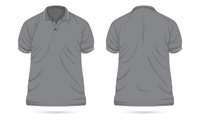 Gray casual polo shirt template front and back view