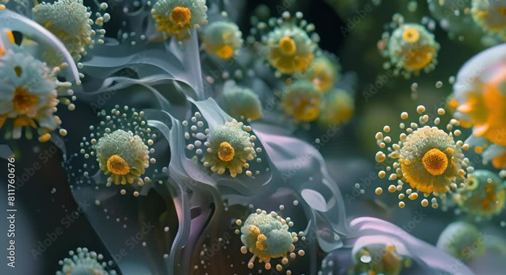 Poster microscopic view of herpes virus and bacteria multiplying rapidly under microscope. concept microsco