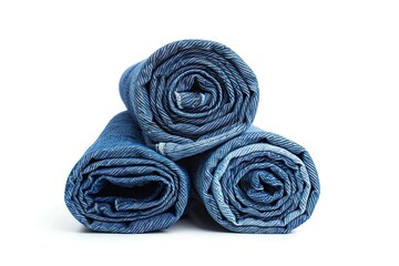Fototapeta premium Rolled blue jeans on white background