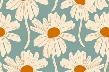 Seamless pattern with flowers and leaves. Hand-drawn . Floral pattern for wallpaper or fabric. Flowers and leaves. Texture background.. Beautiful simple AI generated image in 4K, unique.