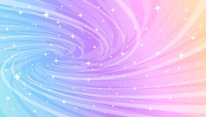 Background of rainbow swirl of magic, sky and stars.