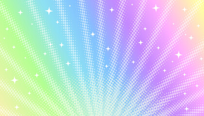 Rainbow background with rays of light, sparkles and stars.