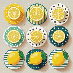 Circular Lemon Stickers featuring whimsical illustrations of lemons paired