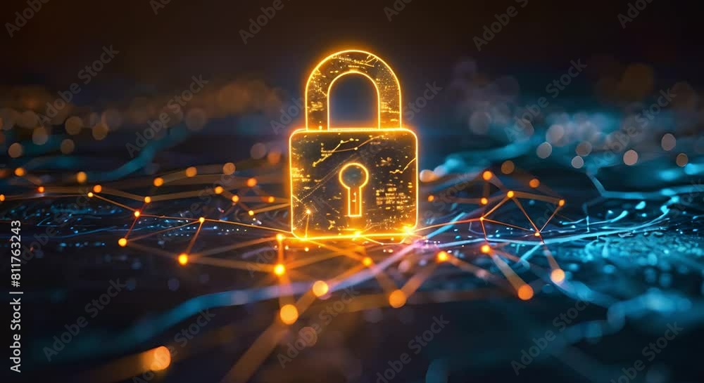 Aufkleber neon padlock keyhole with glowing connections network in dark internet security concept. concept cyb