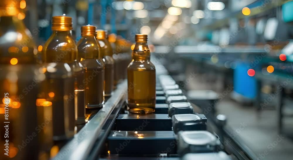 Poster efficient and speedy production of plastic bottles on a factory assembly line. concept factory assem