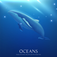 World Oceans Day design template with whales