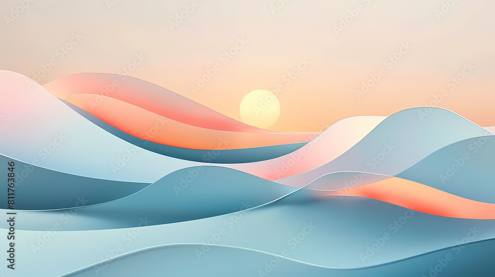 Poster minimalist composition with fluid shapes and subtle gradients, featuring a isolated background with 