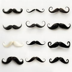 Various mustache collection isolated on a white background 