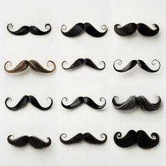 Various mustache collection isolated on a white background 