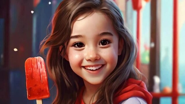 Smiling Girl with Red Popsicle
