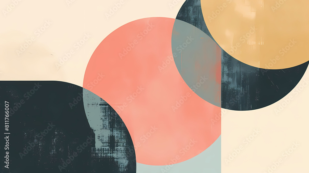 Poster minimalist composition with intersecting geometric forms in the background