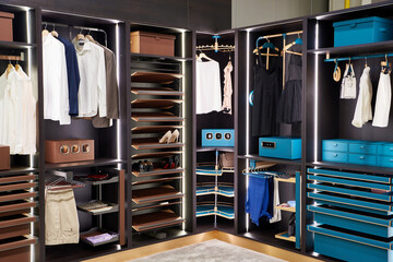 Luxury large closet with clothes