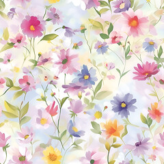 Seamless pattern with watercolor flowers, Continuous in four directions