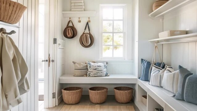 Hallway decor, white coastal cottage interior design and country house, entryway furniture and entrance hall home decor, English countryside style idea