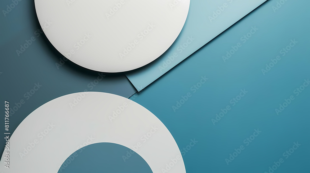 Poster minimalist composition with intersecting geometric shapes on a blue background