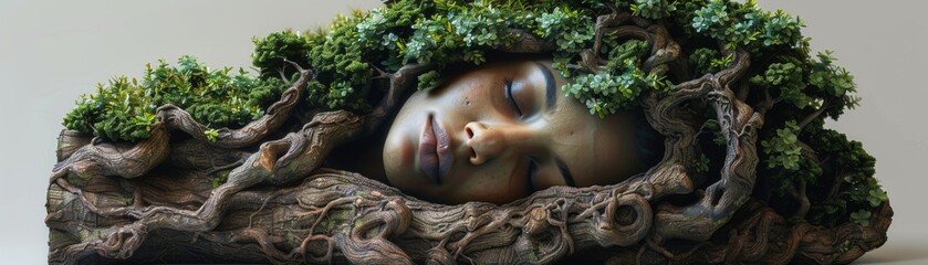 A woman's face is covered by a tree