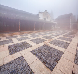 Tourist village of Wu Zhen in the fog, Zhejiang province China
