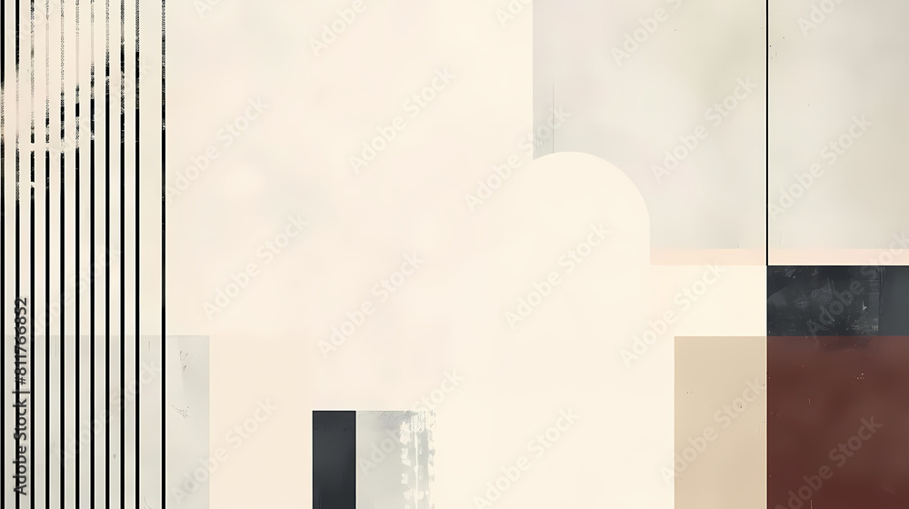 Poster minimalist composition with intersecting lines and muted tones, featuring a white wall as the main f