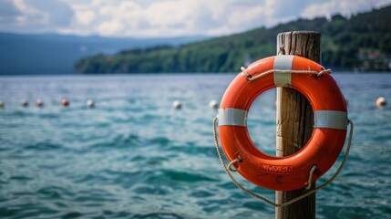 Coastal safety with a life ring hanging pole for emergencies