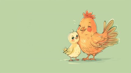 Mother chicken and chick