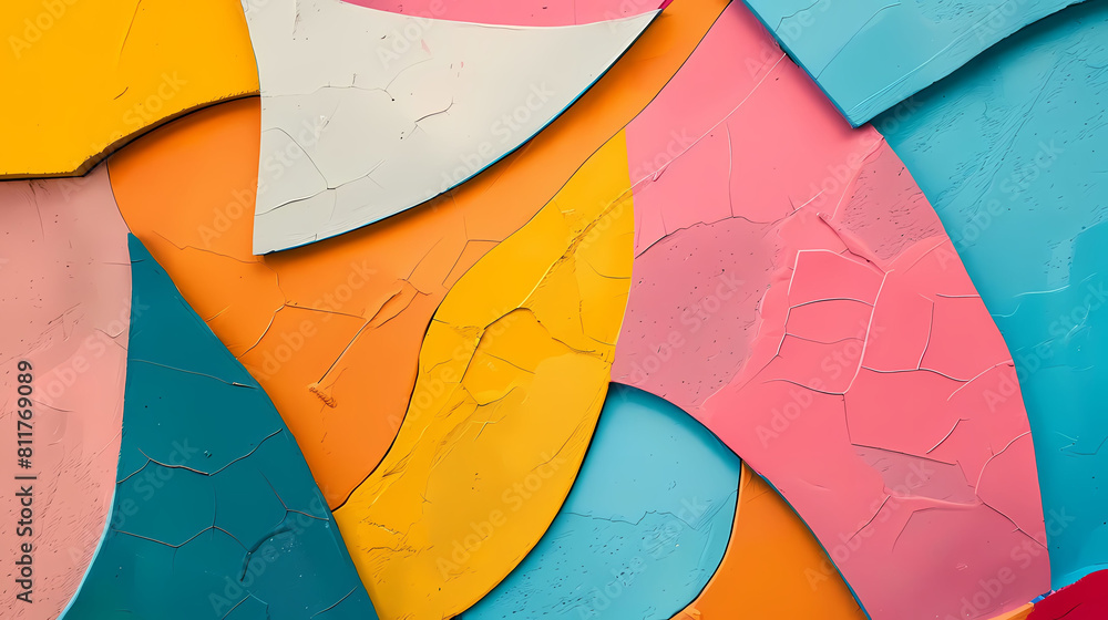 Aufkleber minimalist composition with irregular shapes and vibrant colors, featuring a white vase with a singl