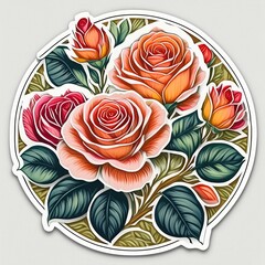 Circular Rose Stickers featuring timeless illustrations of classic roses in full bloom