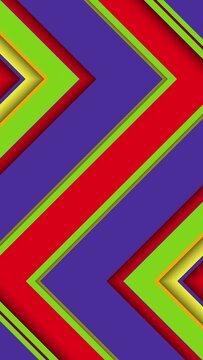 Vertical video - trendy colorful zig zag pattern background with gently moving diagonal stripes in vibrant rainbow colors.