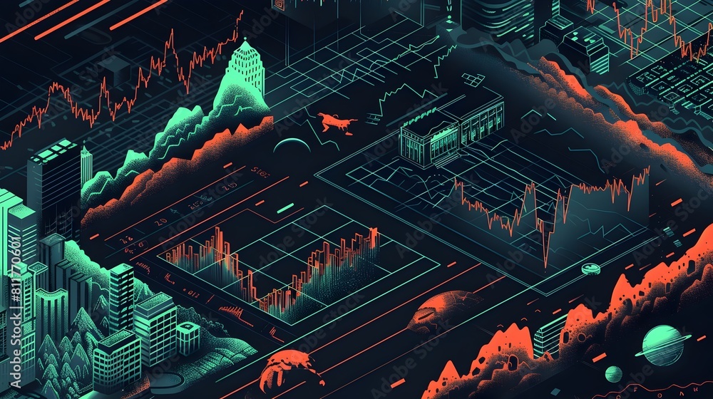 Poster futuristic financial data visualization of index performance