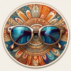 ircular Sunglasses Stickers featuring illustrations of bohemian-inspired sunglasses