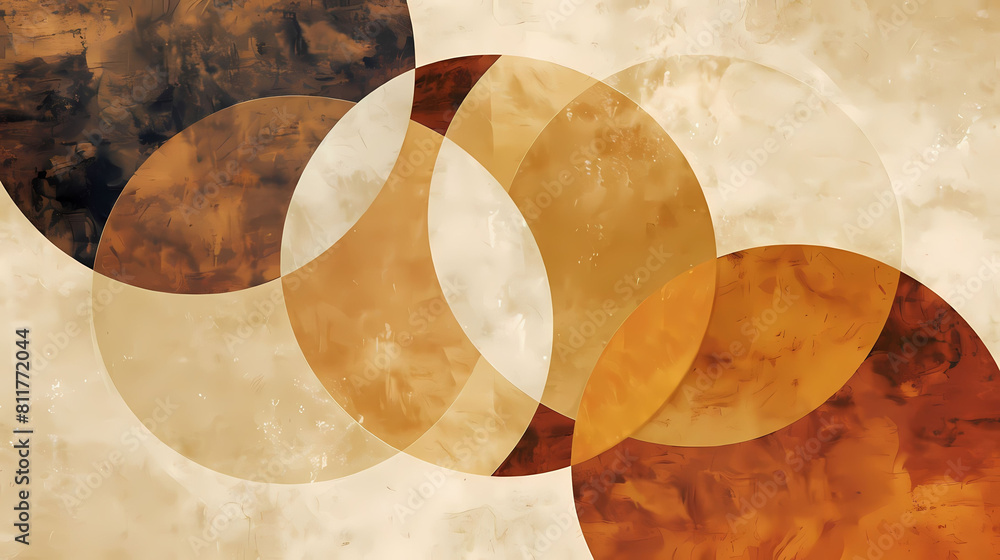 Poster minimalist composition with overlapping circles and subtle shades of brown