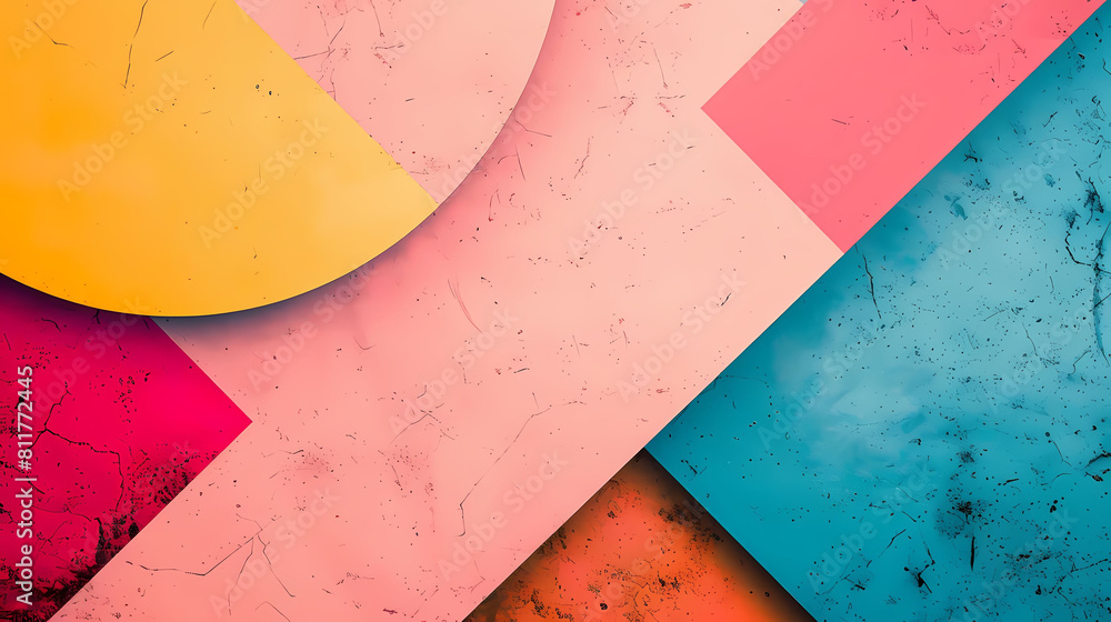 Poster minimalist composition with overlapping geometric shapes on a colorful background