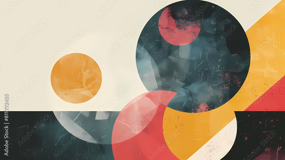 Poster minimalist composition with overlapping geometric shapes on a isolated background