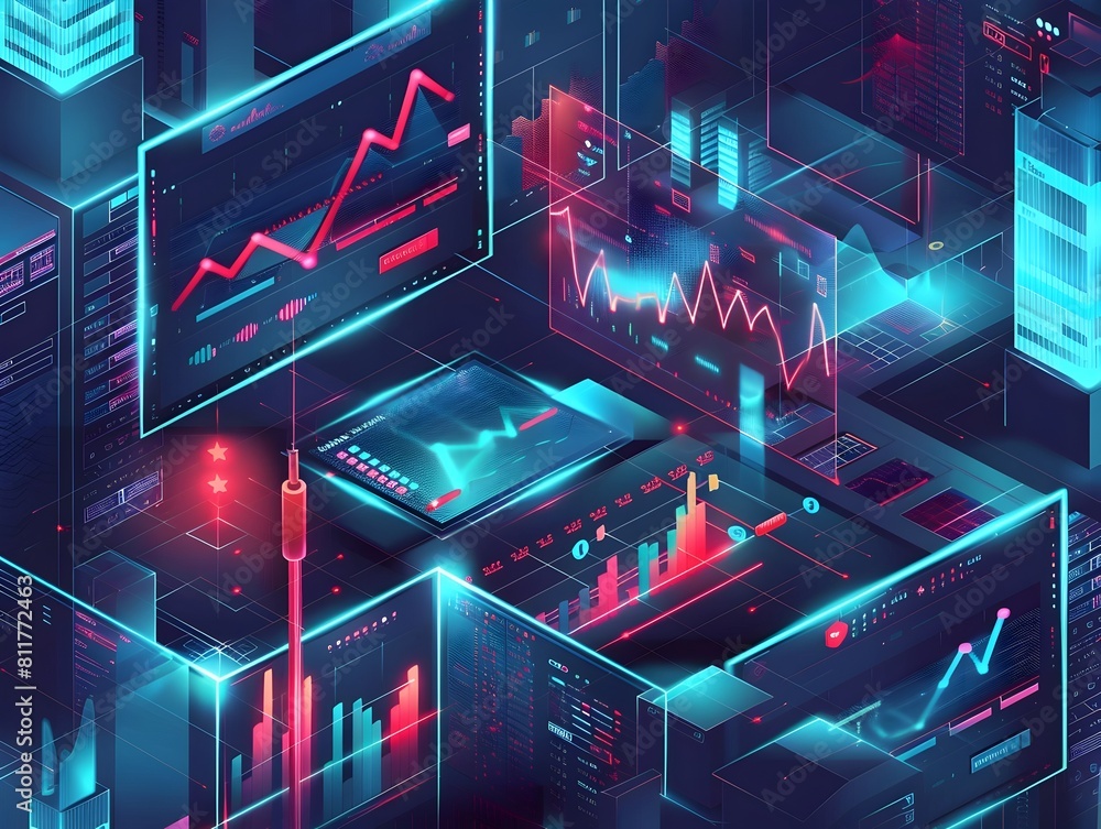 Poster futuristic data analytics dashboard for tracking and benchmarking market index performance