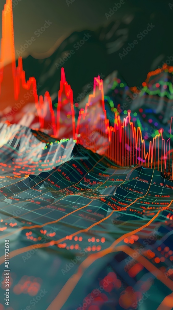Poster dynamic financial data visualization charting market performance trends