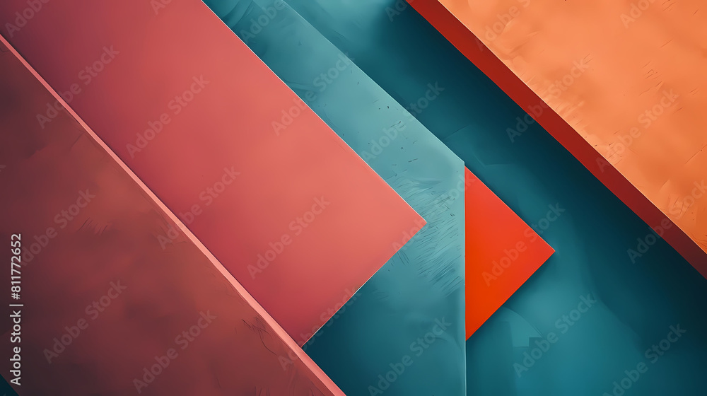 Poster minimalist composition with overlapping geometric shapes, featuring a white square, a red circle, an