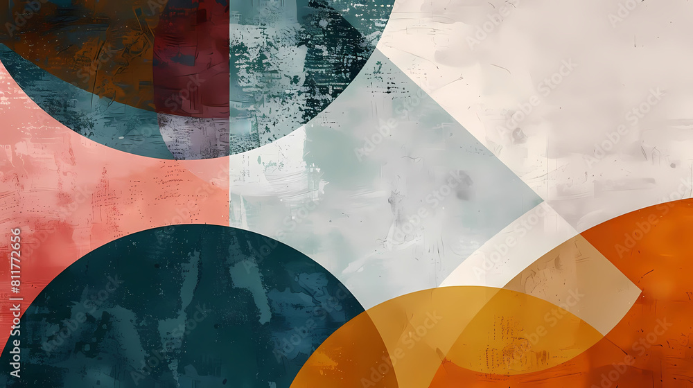 Poster minimalist composition with overlapping geometric shapes on a isolated background