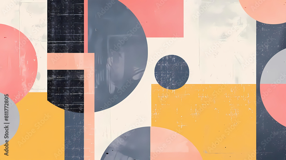 Poster minimalist composition with overlapping geometric shapes on a isolated background