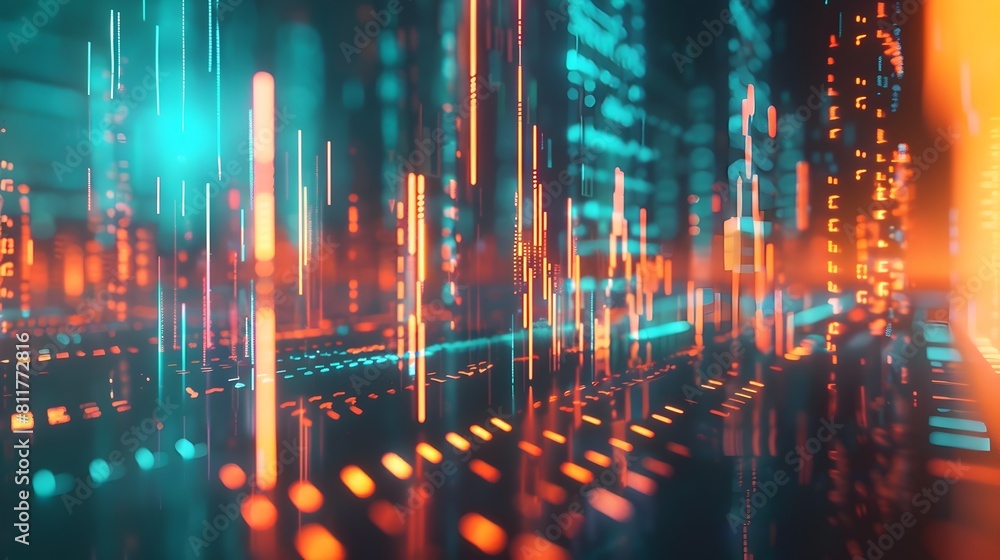 Poster technological advancements and their impact on the index visualized through a futuristic digital