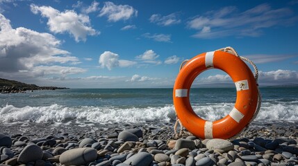 Coastal safety with a life ring hanging pole for emergencies