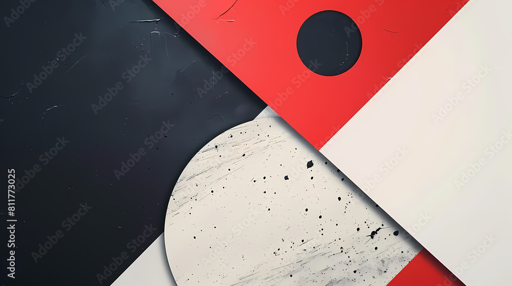 Poster minimalist composition with overlapping geometric shapes on a black background