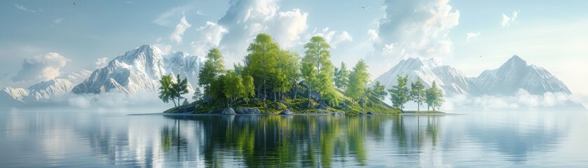 Naklejka premium A beautiful island with a mountain in the background